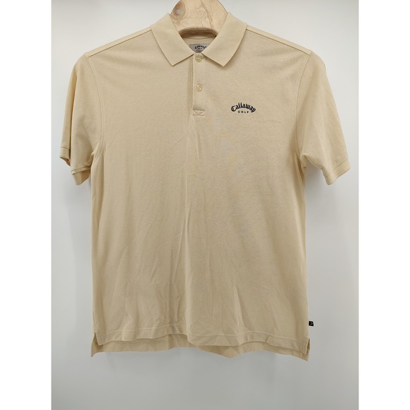 Callaway Golf Sport Polo Shirt Men Size L Beige Excellent Short Sleeve Pique - Picture 2 of 10